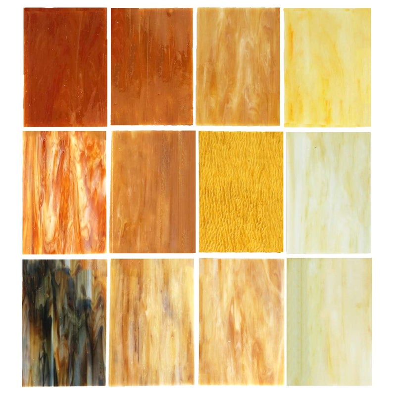 Lanyaniï¼ˆ10 Sheetsï¼‰Amber Variety Stained Glass Sheets 4 x 6 inch Opal Art Glass Pack Tiffany Glass, Mixed Textures - Image 1